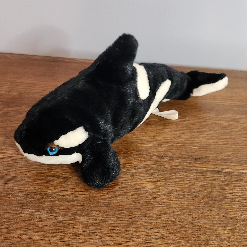 12in Whale/Orca Black/White Blue Eyes Hug Fun Stuffed Animal